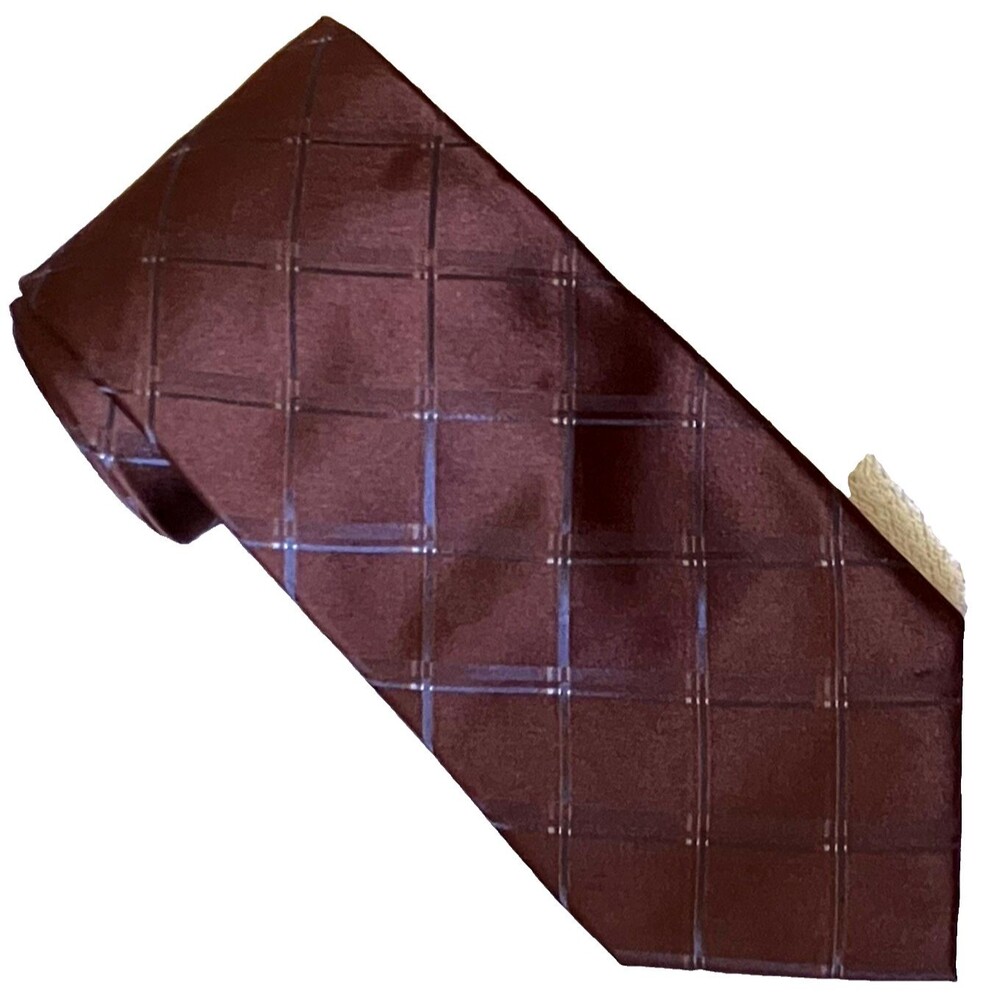 Banana Republic Tie Iridescent Plaid Maroon Red Brown Silk Preppy Career